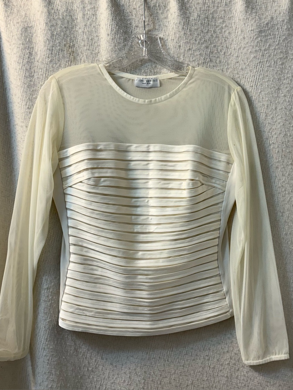 Vintage Flora Nikrooz Ivory Sheer Mesh Satin-Stripe Evening Top L (m)